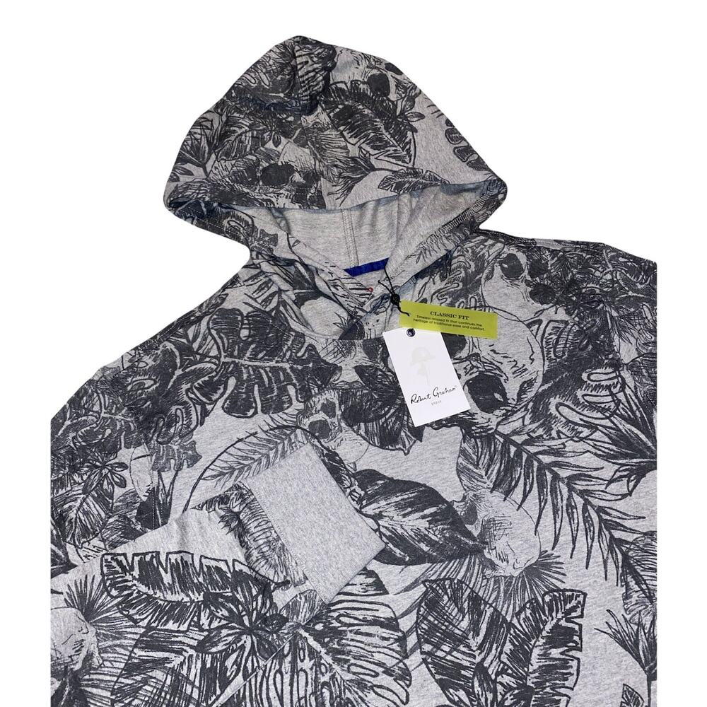NWT $198.00 Robert Graham Mens Tropic Thunder Hoodie Grey Skulls Floral LARGE
